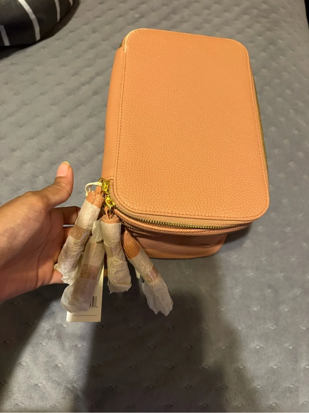 NEW Luxe Rose Textured Leather Double-Zip Cosmetic Case - Picture 3 of 13